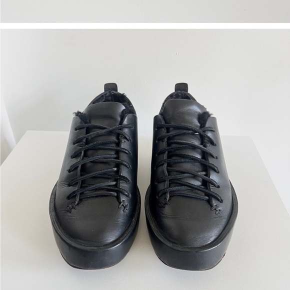 FEIT black luxury handmade low top leather shearling interior sneakers shoes - Picture 2 of 6